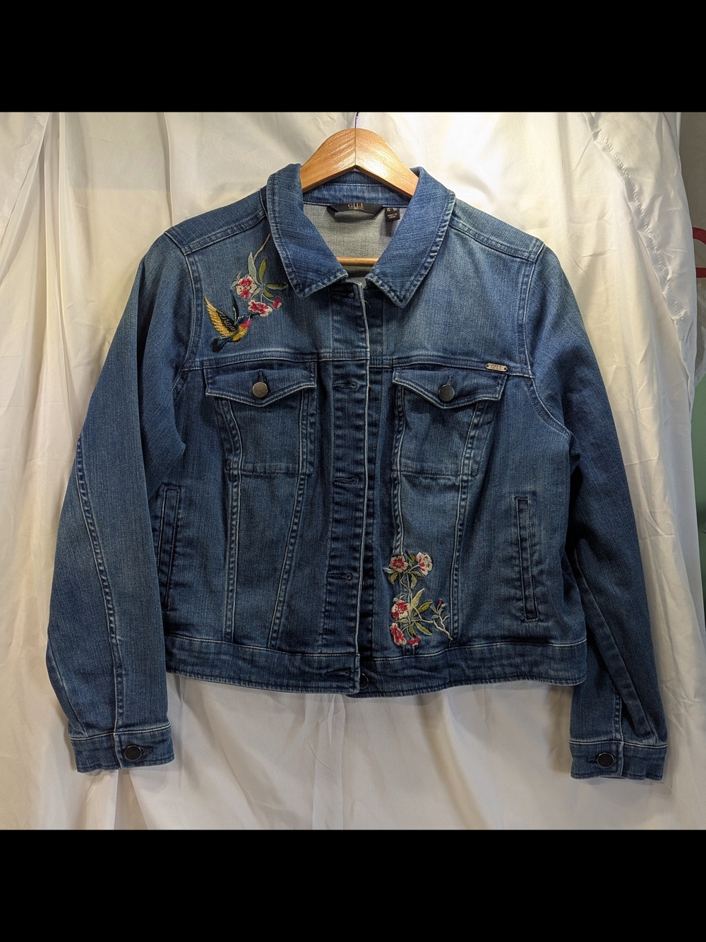 G.T.L.I Got to Love it Hummingbird Embroidered Blue Denim Jacket Size 18W